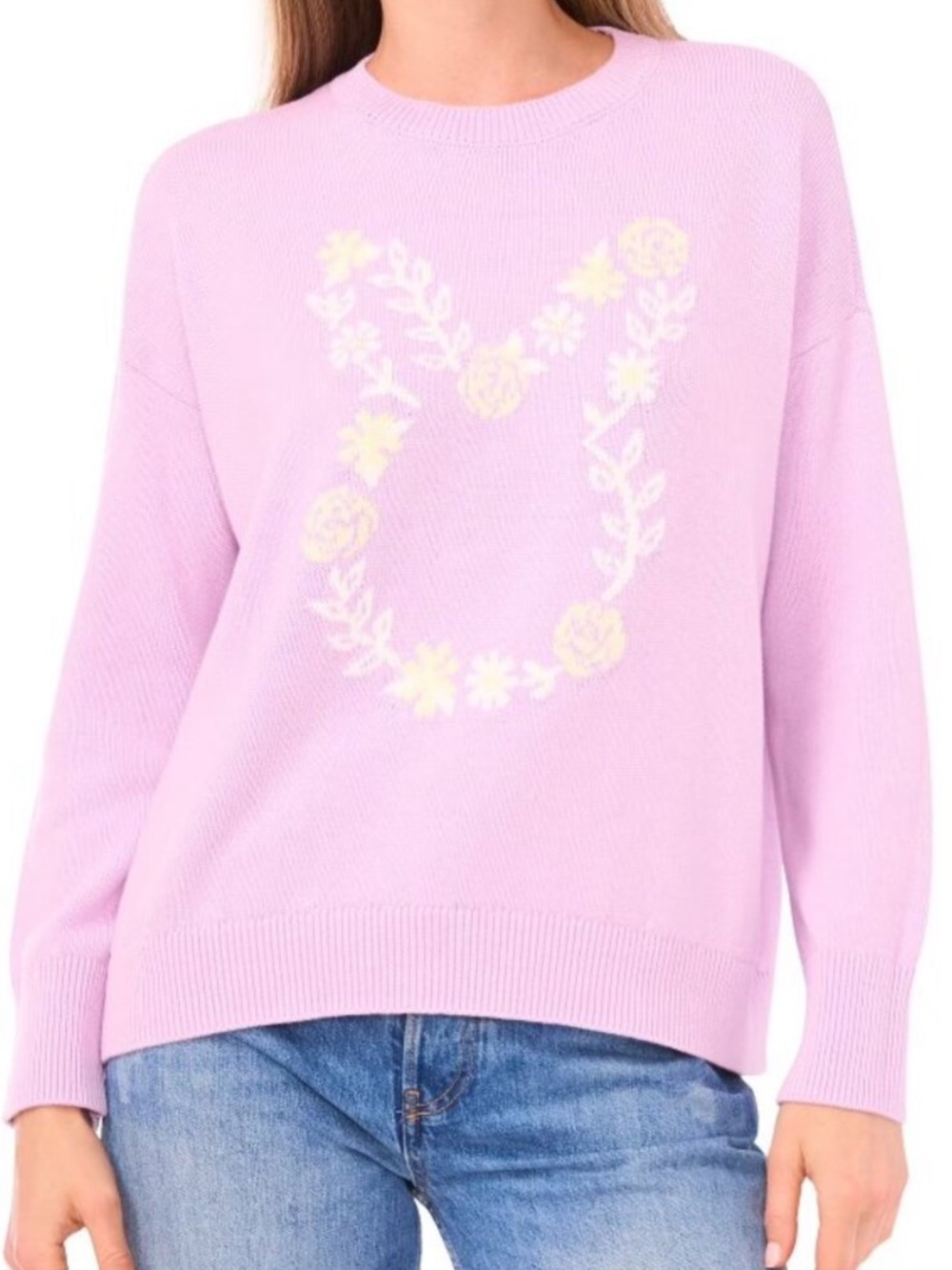 NEW Bunny Floral-Accent Crewneck Sweater